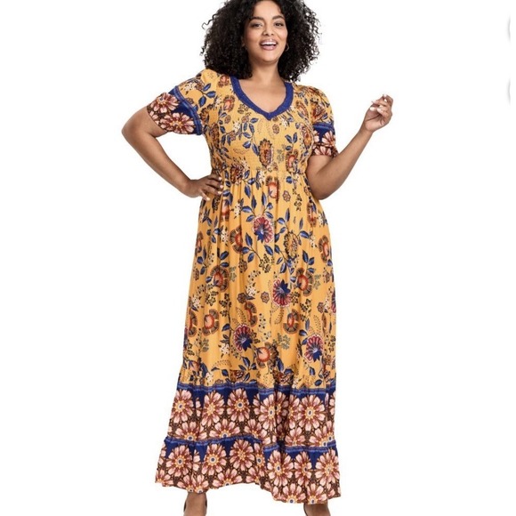 Avenue Floral Maxi Dress V-Neck Cobalt Multicolored Womens 26/28 Cottage Boho - Picture 7 of 8